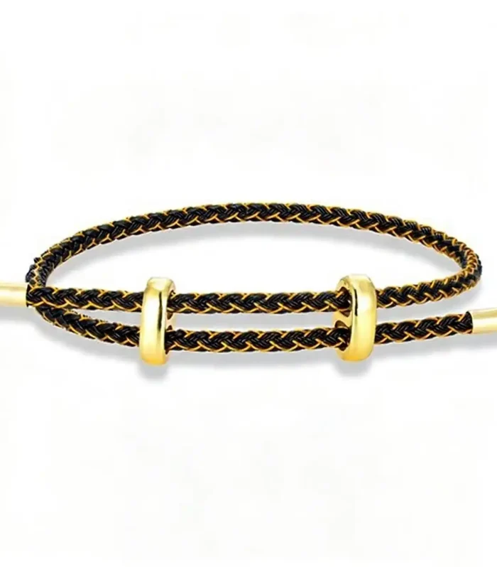 Hand-Woven Adjustable Braid Bracelet with Polished Gold Accents