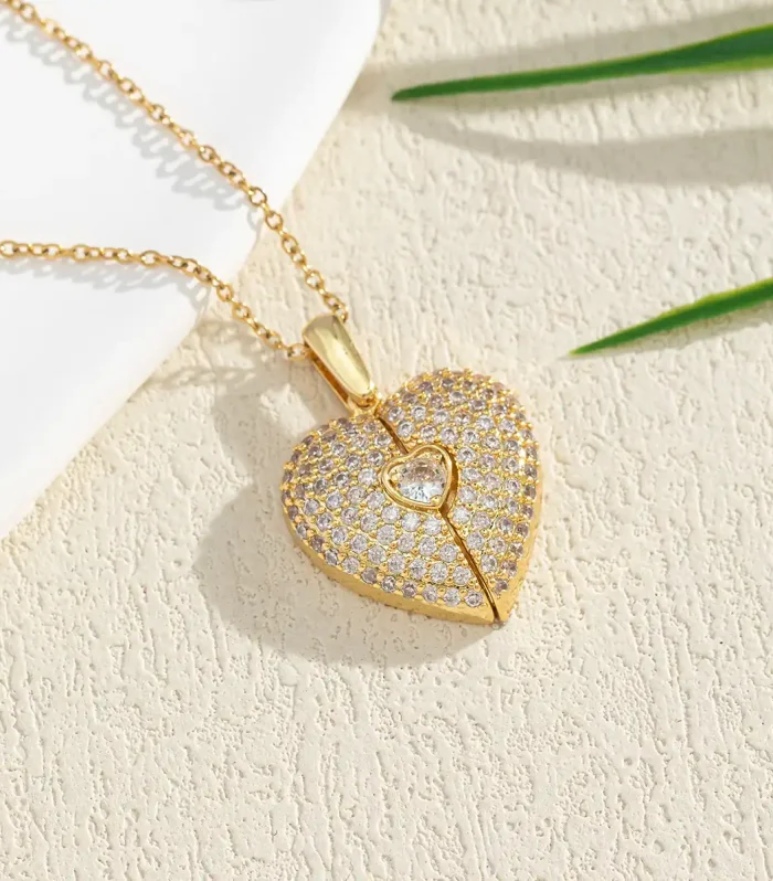 Secret Angel Wings Heart Locket Necklace – Expanding Photo Pendant Jewellery