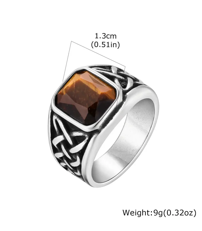 Celtic Heritage Signet Ring – Vintage Stainless Steel Band with Rectangular Gemstone