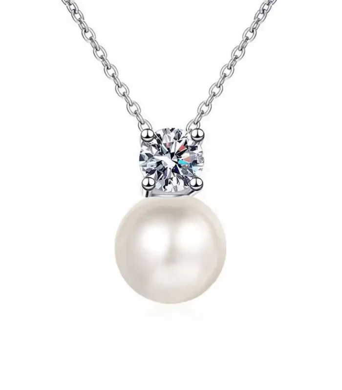 Classic Pearl Solitaire Pendant – Brilliant Cut Zircon & Luminous Pearl Necklace