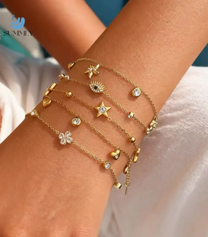 Celestial & Symbolic Dainty Gold Charm Bracelets – Mix & Match Stacking Collection