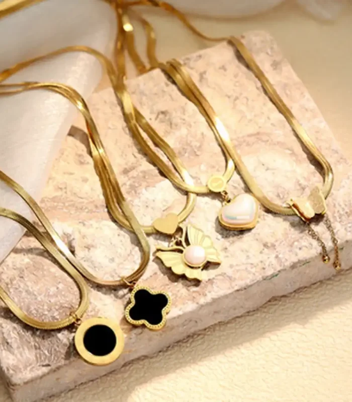 Gold Plated Herringbone Snake Chain Necklace with Interchangeable Charms