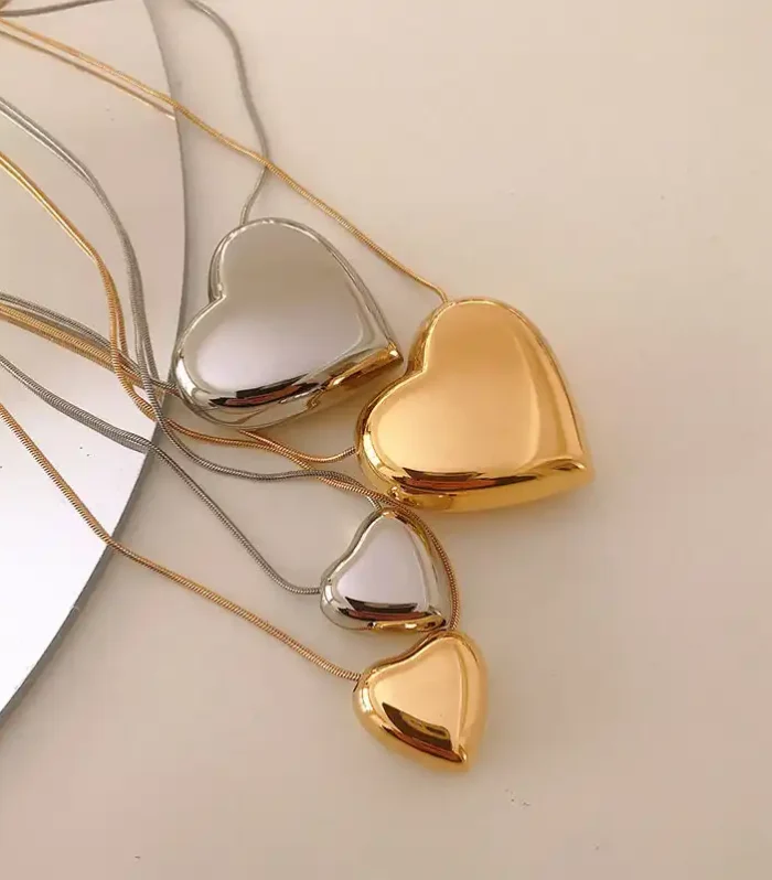Gold Plated Bold Heart Pendant Necklace on Snake Chain