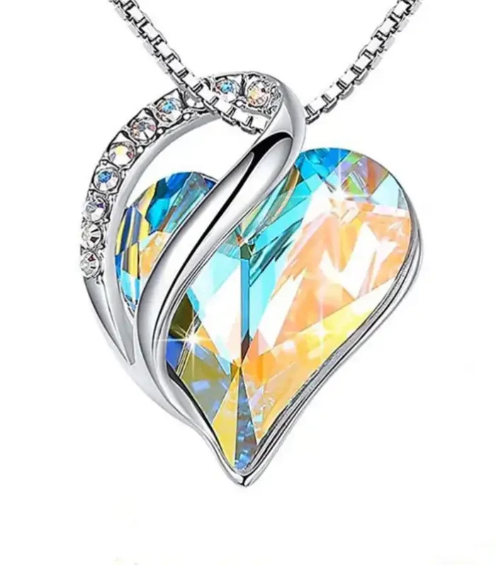 Infinite Heart Crystal Pendant – Sparkling Ocean Blue & Multi-Tone Gemstone Necklace