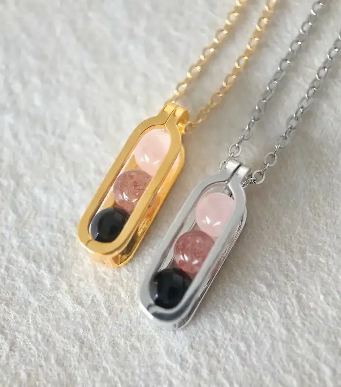 "Releasing Past Hurts" Crystal Intent Pendant – Rose Quartz, Strawberry Quartz & Black Onyx