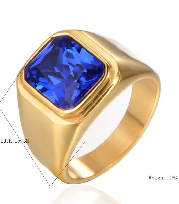 Royal Signet Ring Collection – 18K Gold Plated Bold Statement Rings with Emerald-Cut Crystals