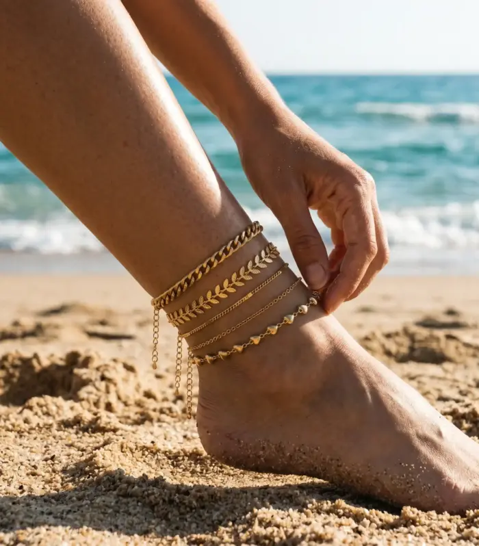 5-Piece Stainless Steel Layered Chain Anklet Set