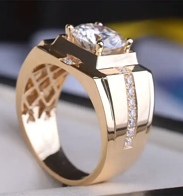 Bold Gold Statement Ring with Round Cubic Zirconia
