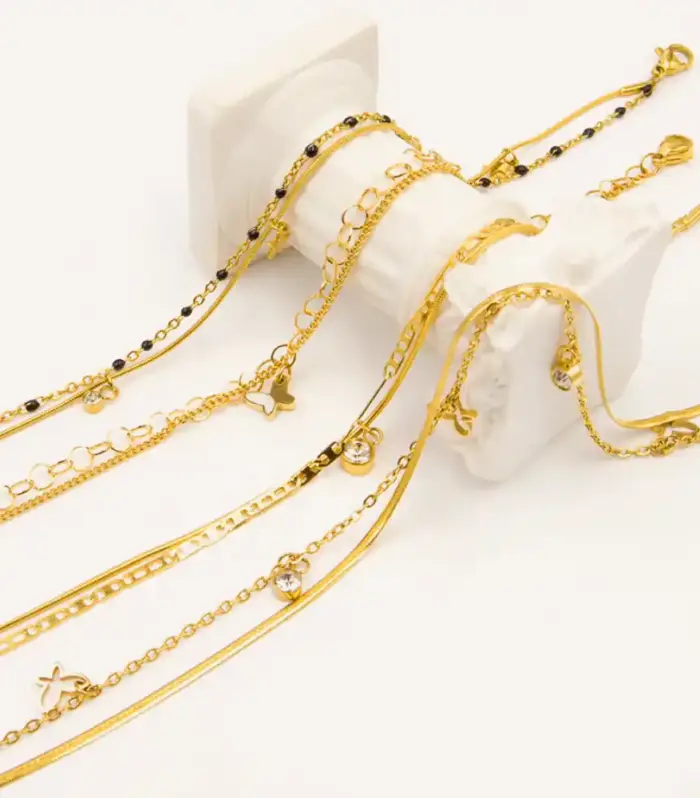 Double-Layer Snake Chain Anklet Collection, Charm Designs