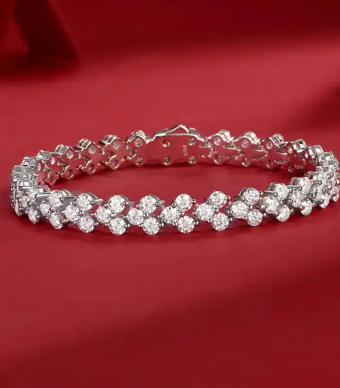 Double Row Round CZ Cluster Tennis Bracelet in Silver Tone