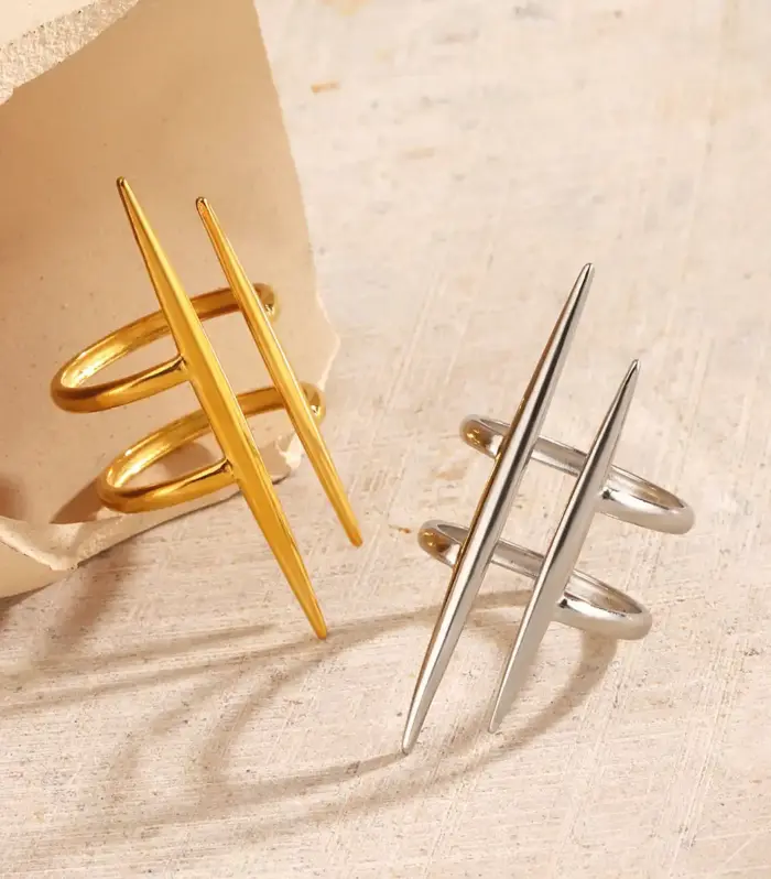 Double Spike Open Ring in Gold or Silver Tone