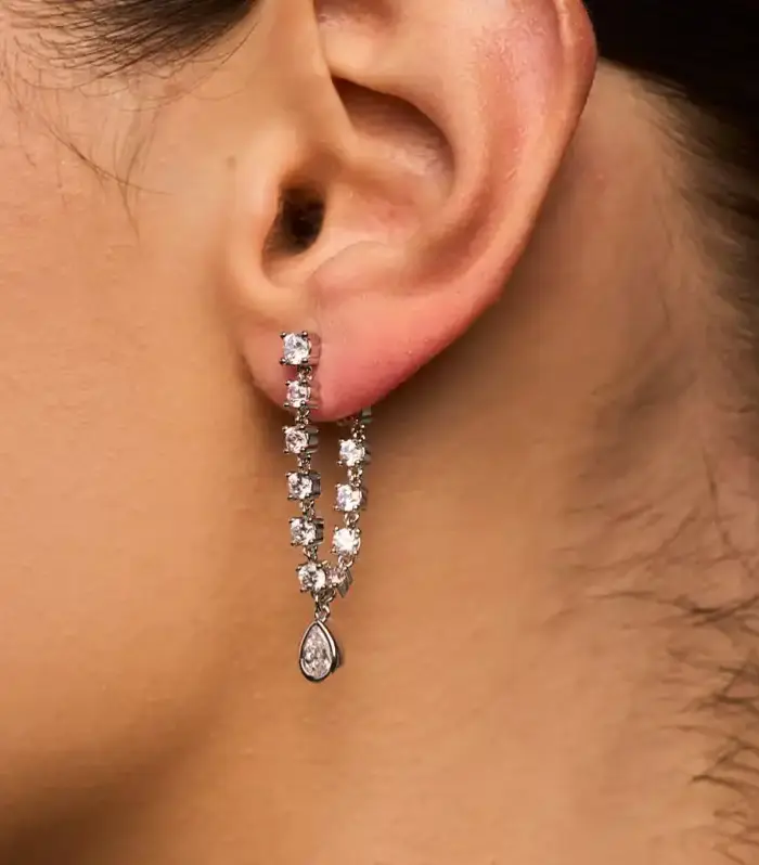 Double-Strand Graduated Crystal Drop Earrings, Pear-Cut Drop