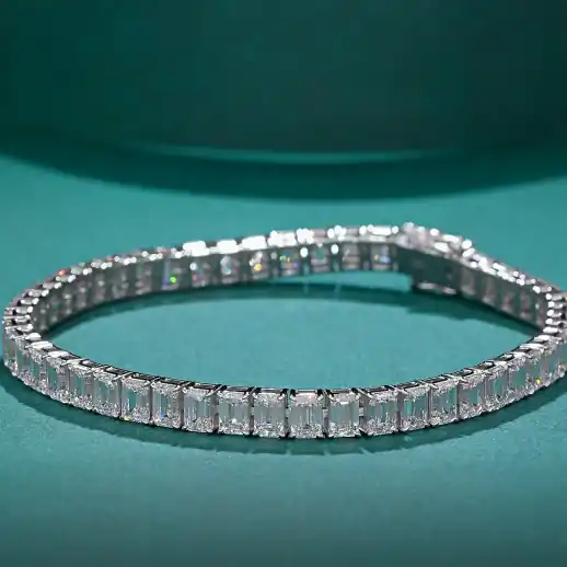 Emerald-Cut CZ Tennis Bracelet in Silver Tone
