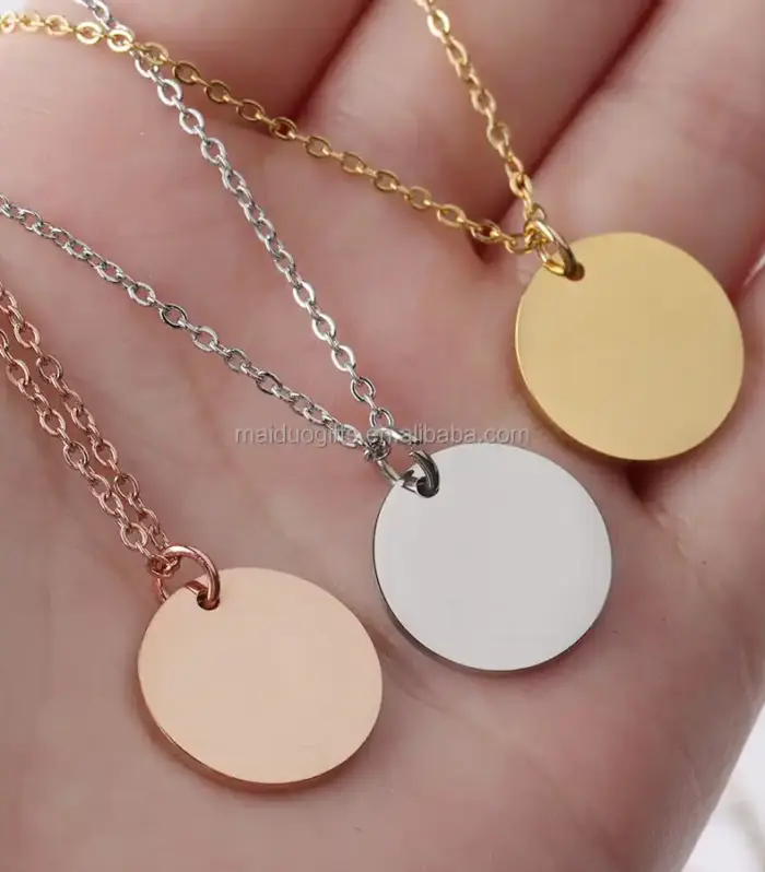 Engravable Disc Pendant Necklace in Gold, Silver or Rose Gold