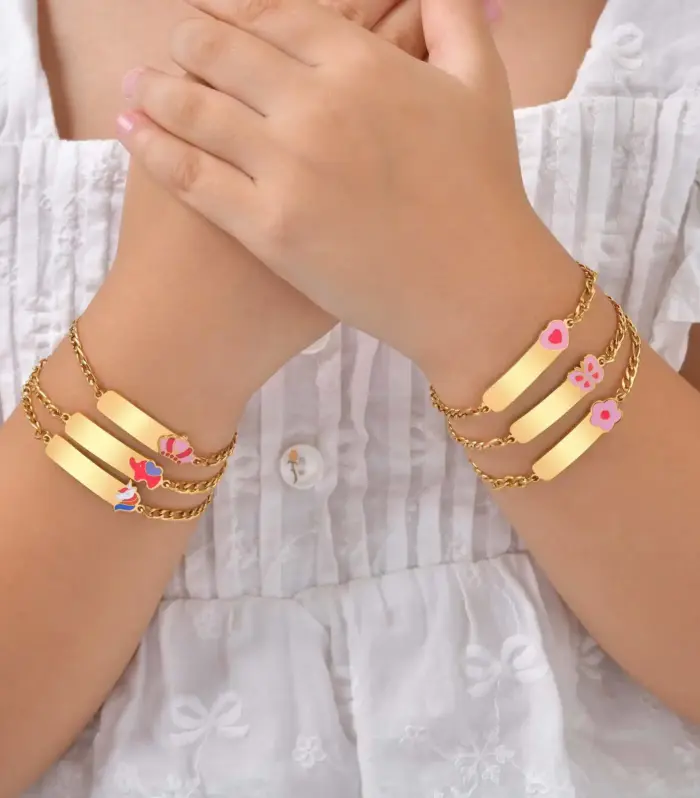 Engravable Kids ID Bracelet with Enamel Charm
