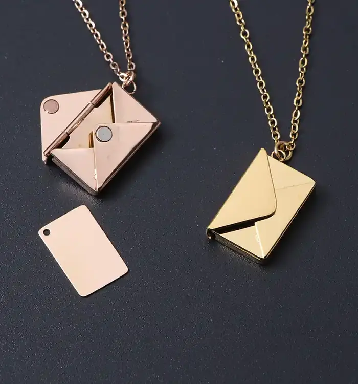 Envelope Locket Necklace with Hidden Photo Card Insert