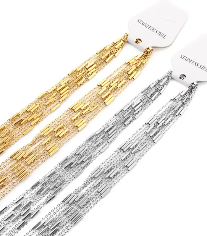 Gold and Silver Bar Satellite Chain Necklace