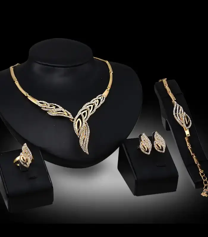 Gold Crystal Wing Statement Jewellery Set, 4 Pieces