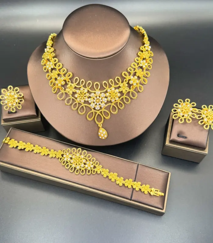Gold Filigree Floral 4-Piece Bridal Jewellery Set