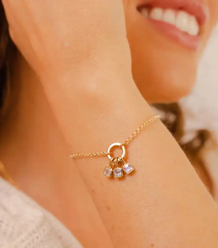 Gold-Tone Birthstone Charm Bracelet With Ring Clasp — Multi-Stone