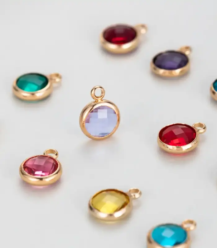 Gold-Tone Round Birthstone Crystal Charm — Add-On Pendant