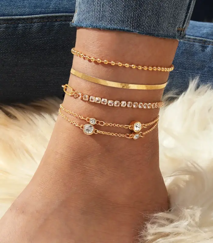 Gold-Tone Six-Piece Layered Anklet Set