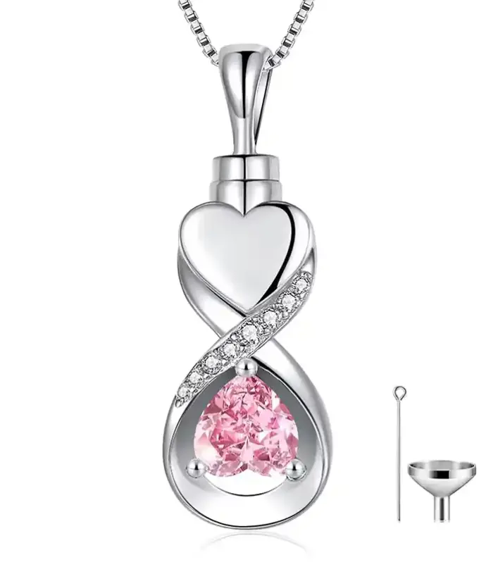 Infinity Heart Birthstone Cremation Urn Necklace — Memorial Keepsake