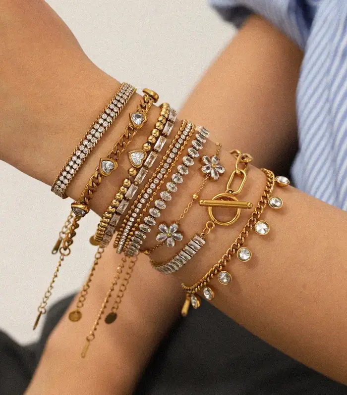 Oval CZ Tennis Bracelet in Gold | Adjustable Stacking