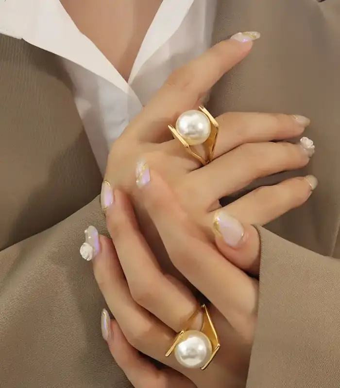 Oversized Pearl Statement Ring in Sculptural Gold or Silver