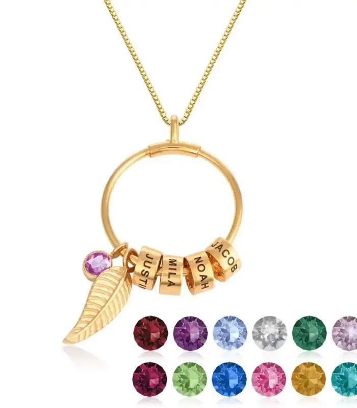 Personalised Circle Necklace With Name Beads & Birthstone Charm