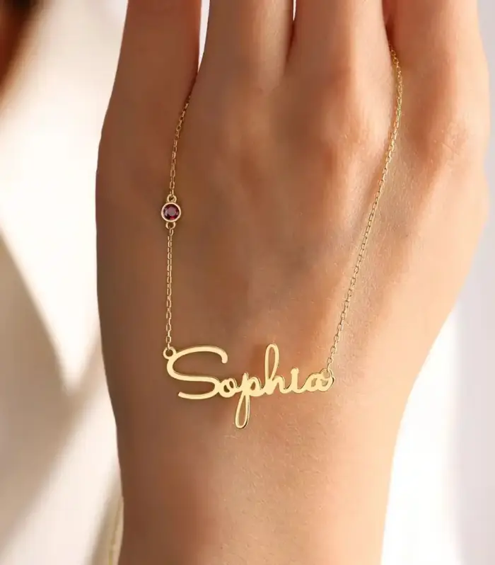 Personalised Name Necklace with Birthstone Charm