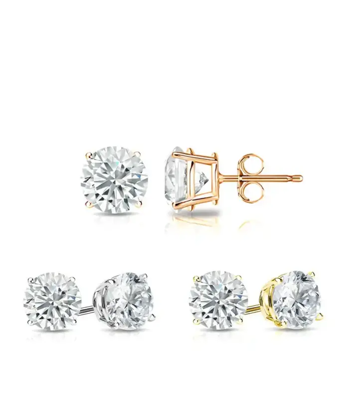 Round Brilliant Cubic Zirconia Stud Earrings, Four-Prong Setting
