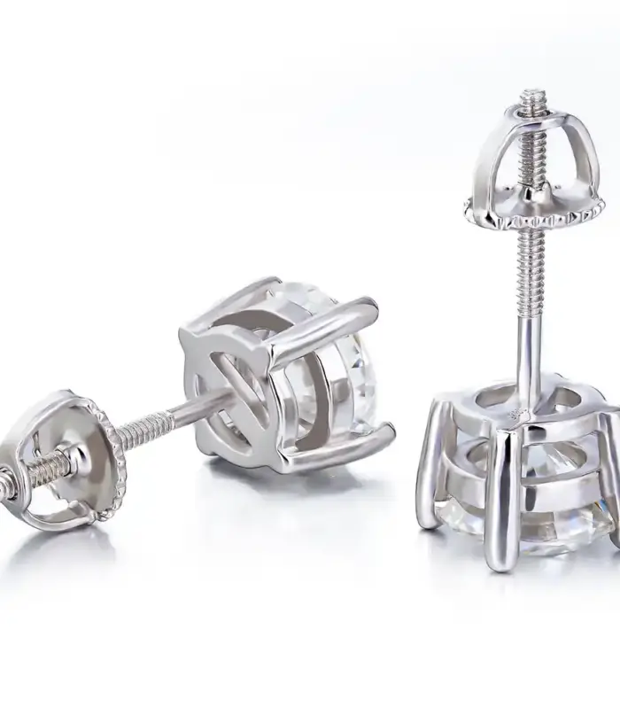 Round Brilliant Moissanite Stud Earrings, Screw Back