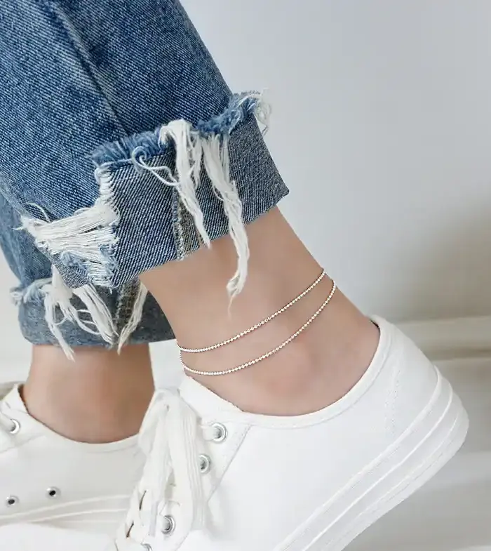 S925 Sterling Silver Double Strand Bead Chain Anklet