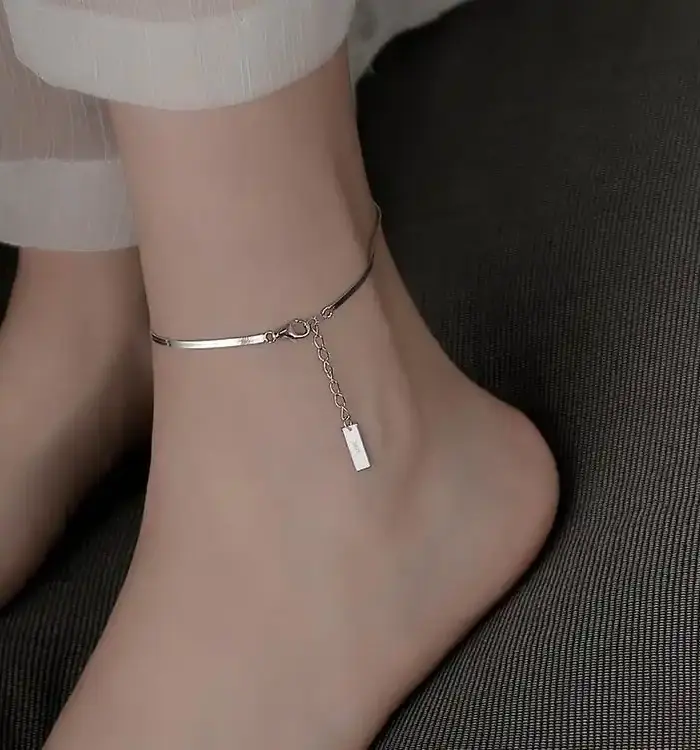 S925 Sterling Silver Herringbone Chain Anklet