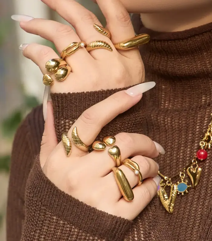 Sculptural Gold Wrap Rings Collection — Organic Open Bands