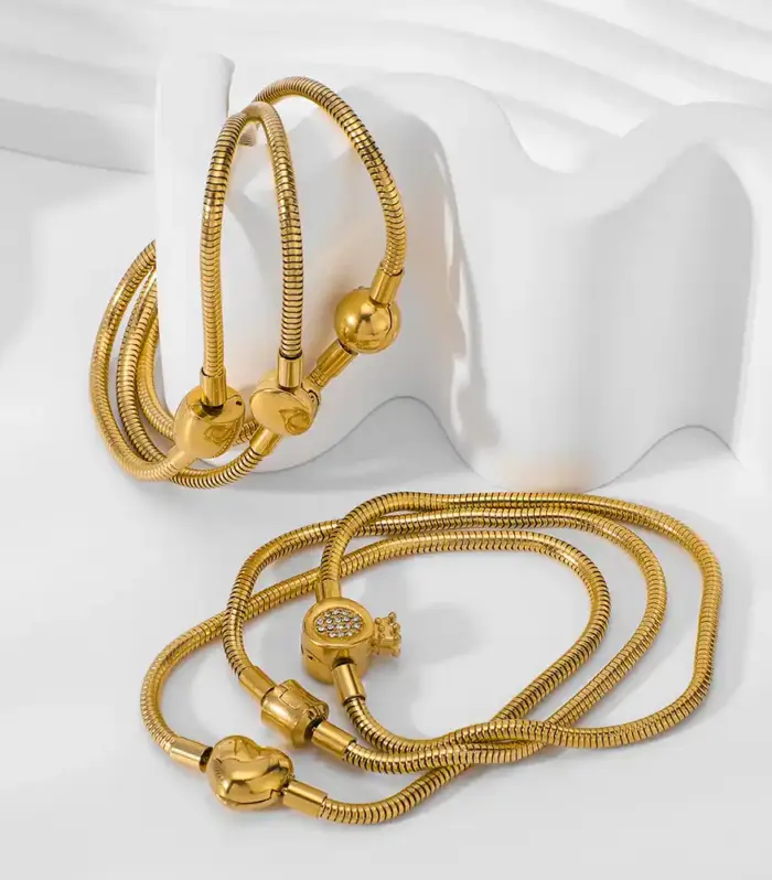 Snake Chain Charm Bracelet With Decorative Clasp — Choose Your Style
