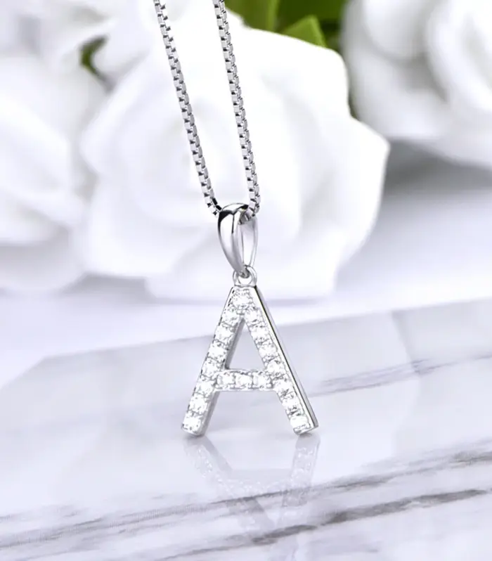 Sparkling Initial Letter Pendant Necklace in Silver or Gold