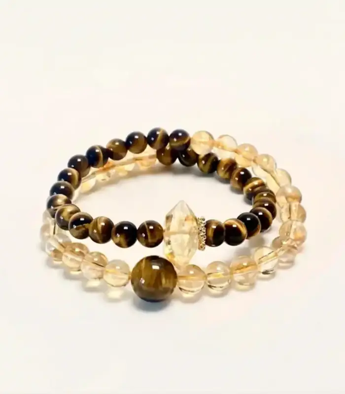 Tiger's Eye and Citrine Natural Stone Stretch Bracelet Set
