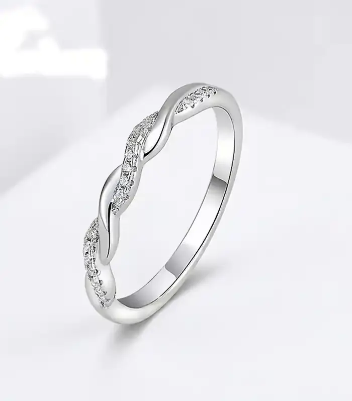 Twisted Infinity Pavé Stacking Ring in Silver or Rose Gold